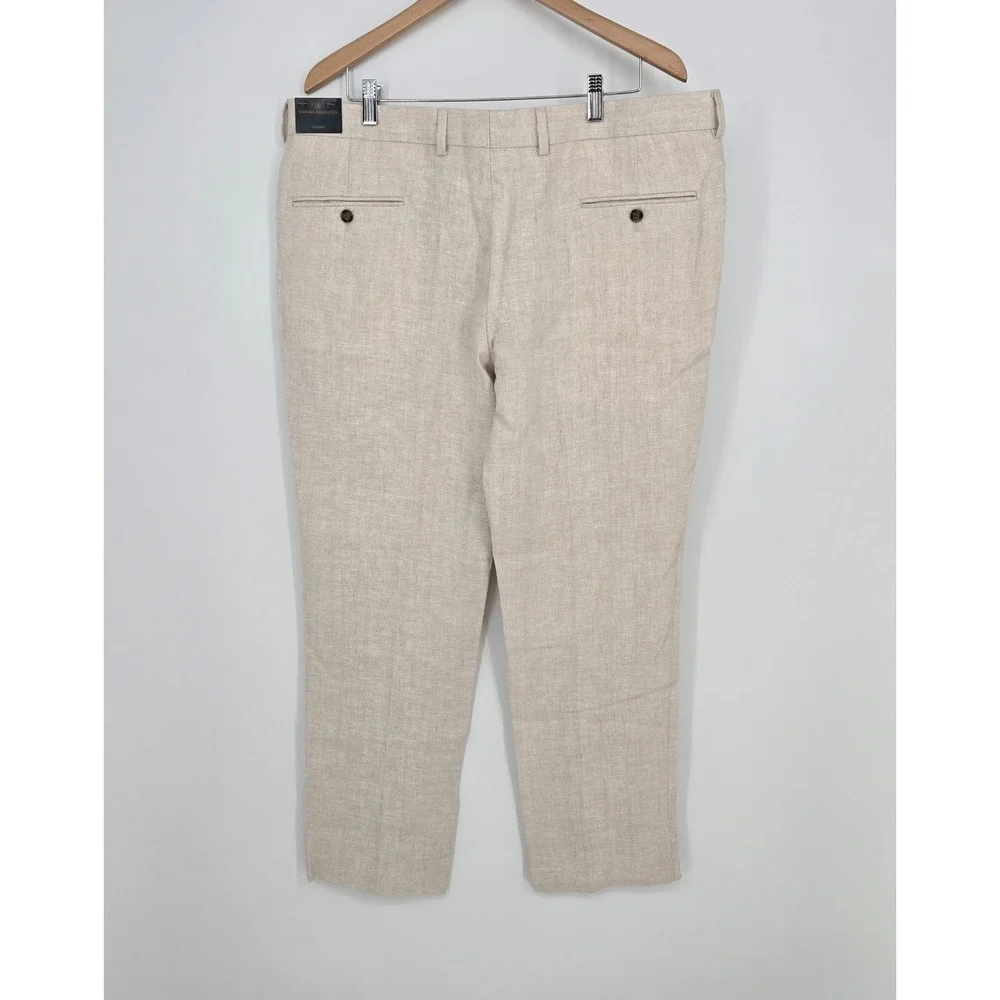 NWT $198 Brooks Brothers Classic Herringbone Linen Trousers Cream Mens 38x30